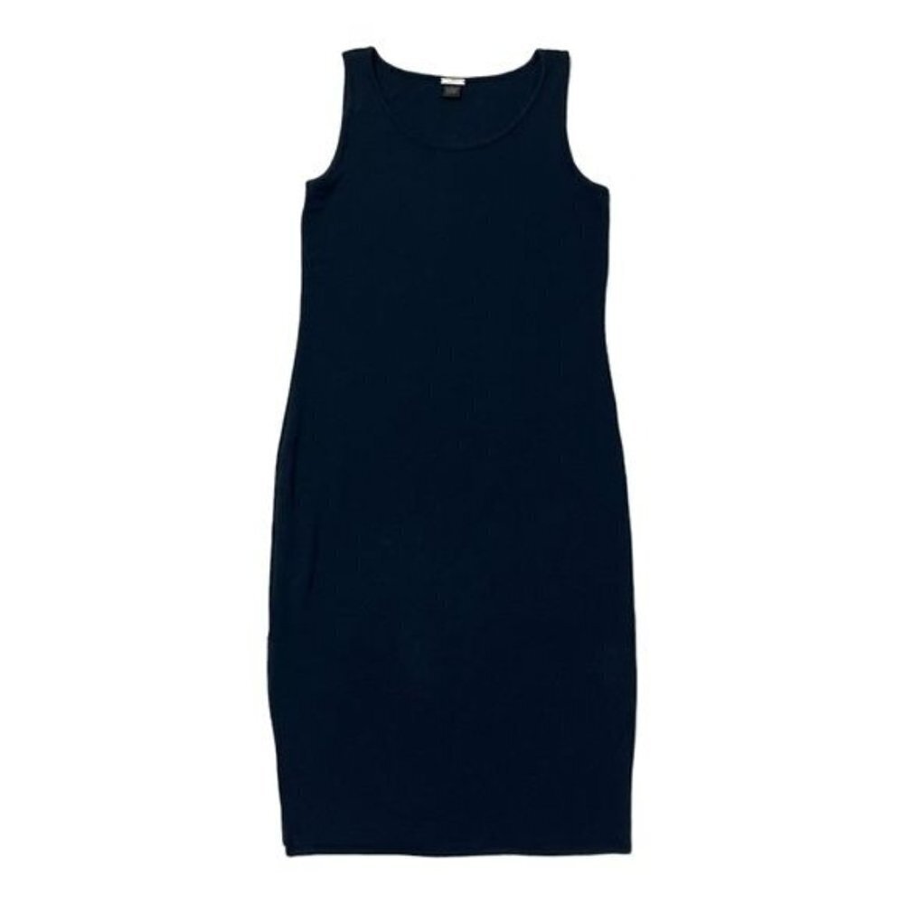 Magaschoni Navy Ribbed Knit Dress – Casual Vented Hem, Size S‎